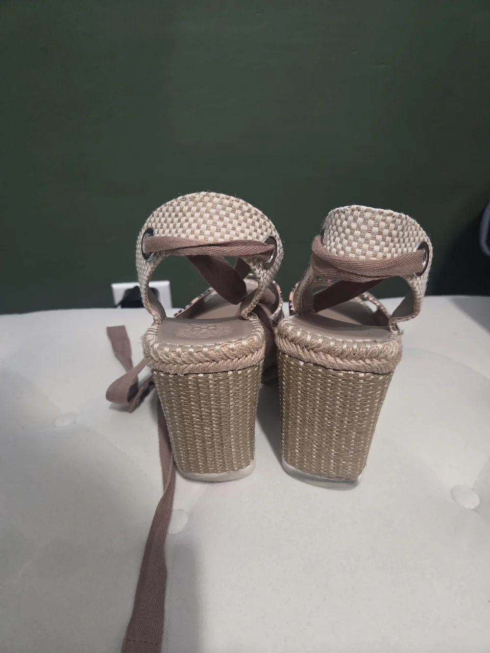 Vince Camuto Taupe Woven Espadrille Wedge Sandals with Multicolor Front